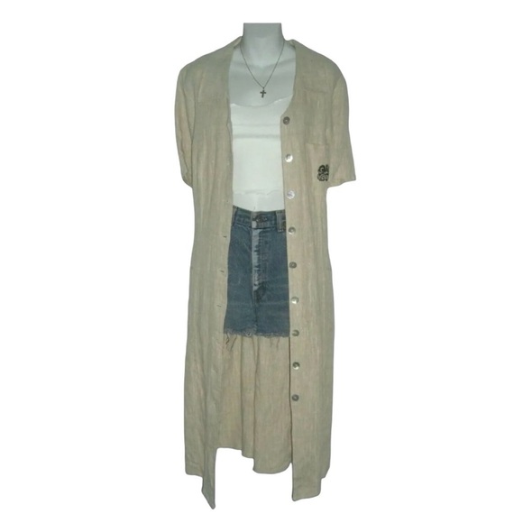 Vintage 80's Positive Influence Dress Linen Duster Tribal Boho Grandmother Plus - Picture 1 of 14